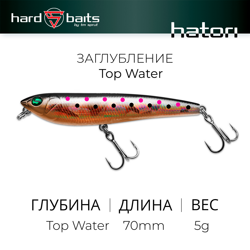 Воблер / Sprut Hatori 70TW (Top Water/70mm/5g/Top Water/SBKBR)